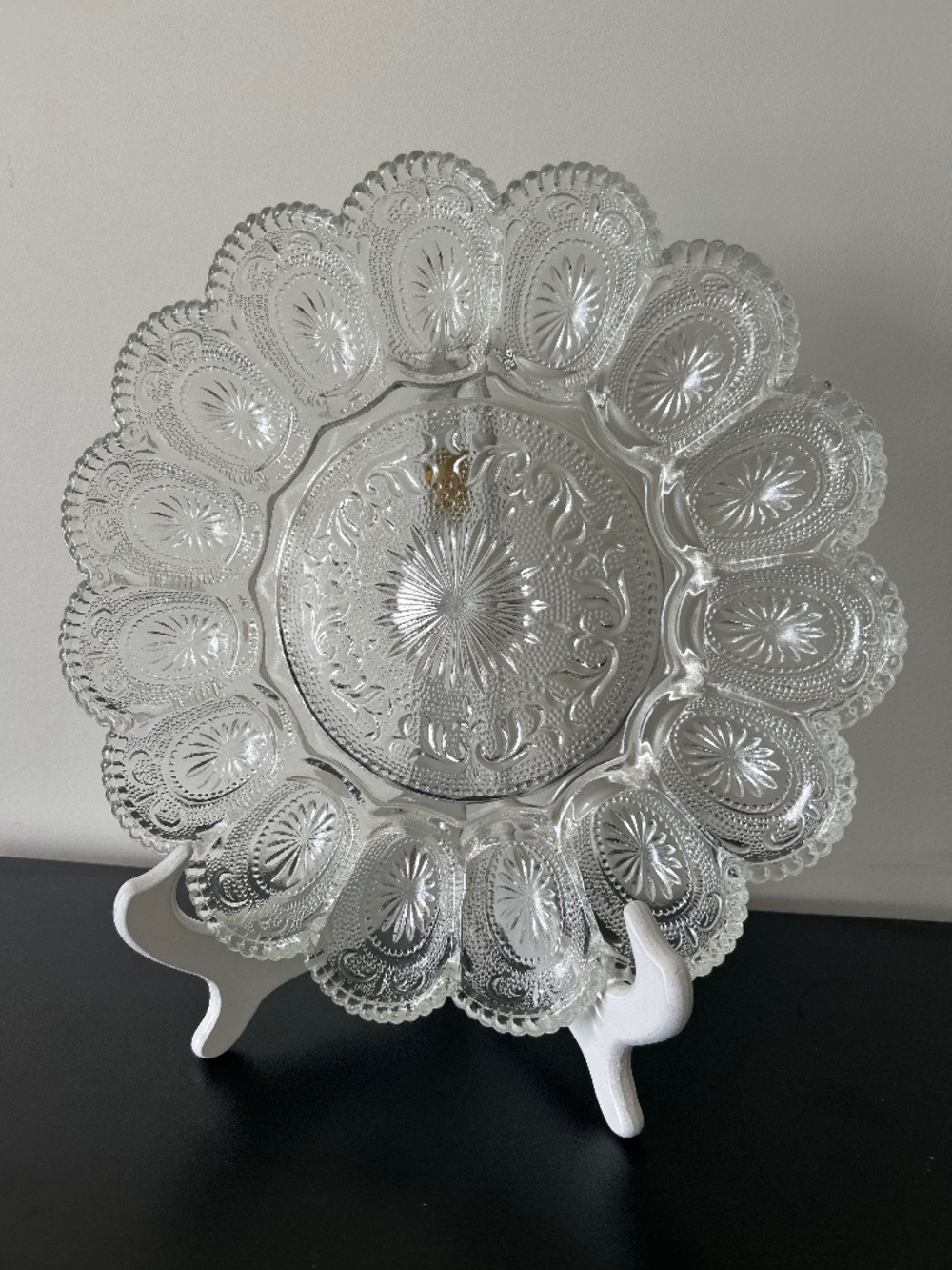 Vintage Pressed-Glass 15 Slot Deviled Egg and Relish Mid-Century Serving Platter